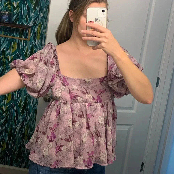En saison Nwot floral puff sleeve top - Picture 5 of 15
